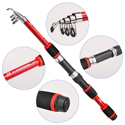 FISHING Fishing Rod and Reel Combo，Fiberglass Telescopic Fishing Pole with Fishing Reel, Portable Travel Fishing Pole Combo for Youth Adults Beginner Saltwater Freshwater