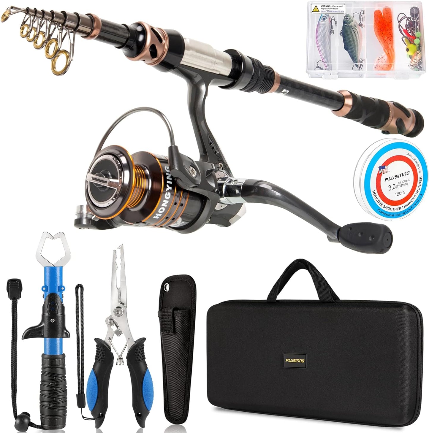 Fishing Rod and Reel Combos - Carbon Fiber Telescopic Fishing Pole - Spinning Reel 12 +1 Shielded Bearings Stainless Steel BB