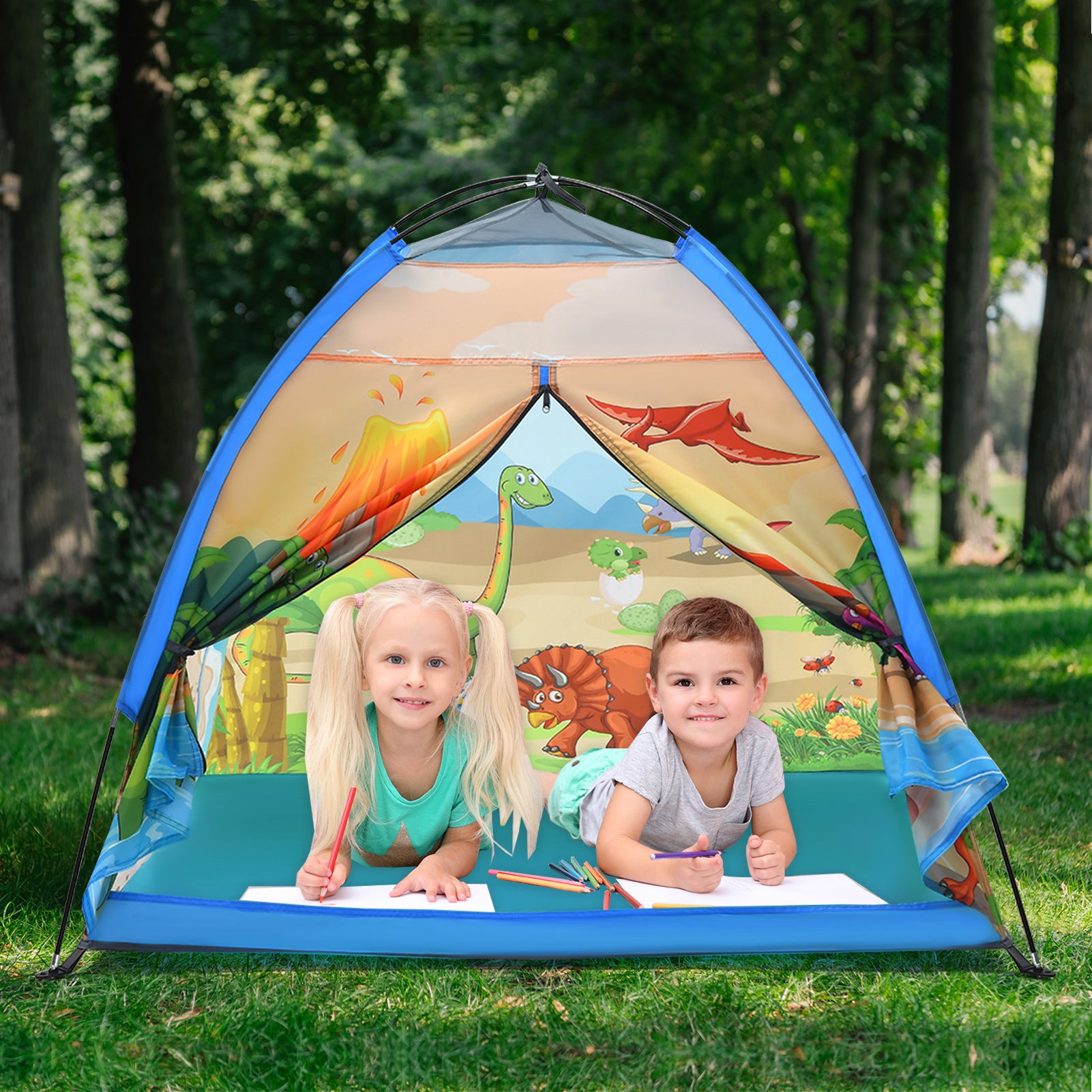 Kids Play Tents, the World of Dinosaurs Tents for Kids Indoor/Outdoor Fun, Dinosaurs Dome Playhouse for Boys and Girls,Durable and Breathable Premium Material, Perfect Kid’S Gift- 47" X 47" X 43"