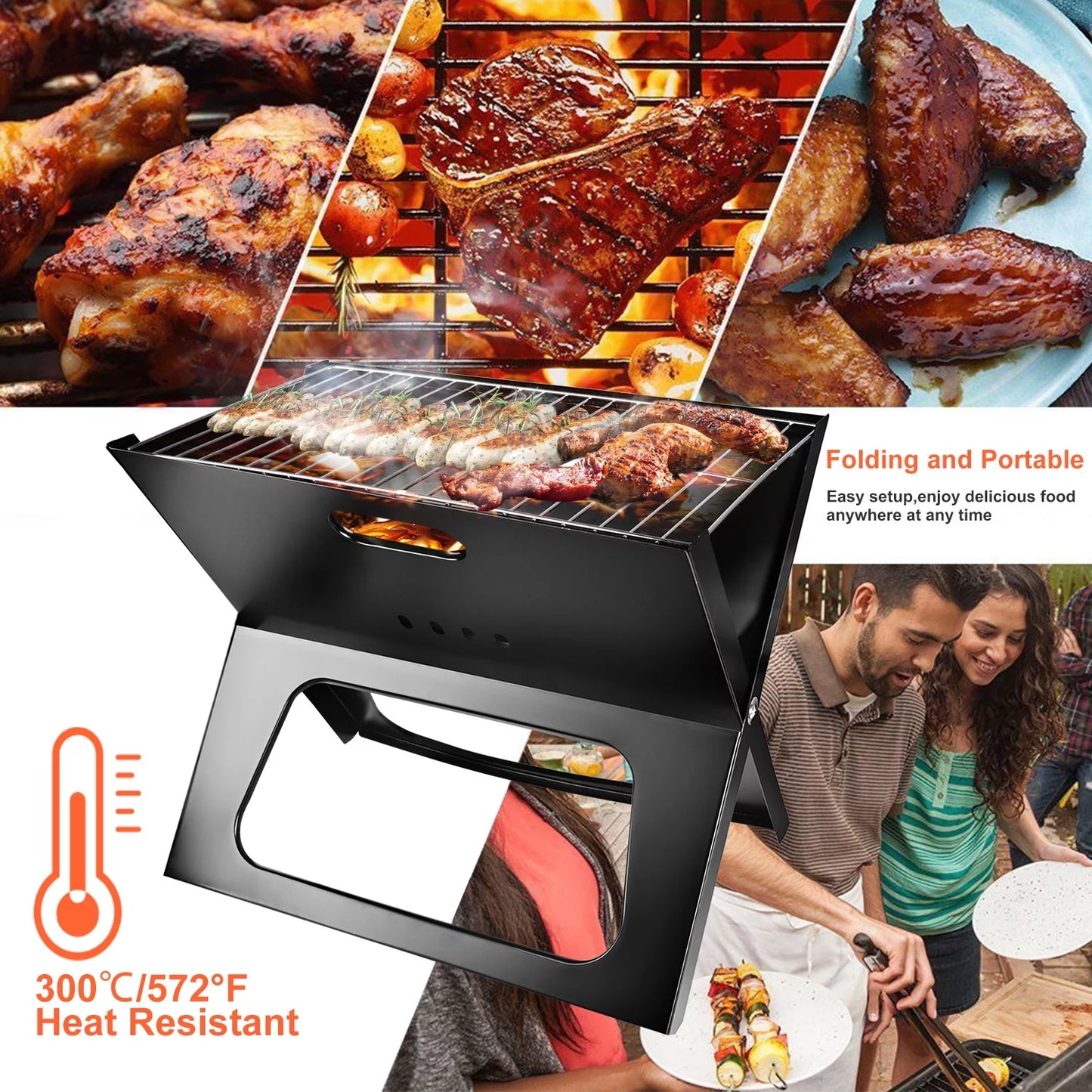 Notebook Charcoal Grill, Outdoor Portable Barbecue Grill Charcoal BBQ Grill Tool