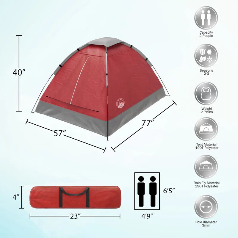 Outdoors 2 Person Lightweight Camping Tent with Rain Fly and Carrying Bag