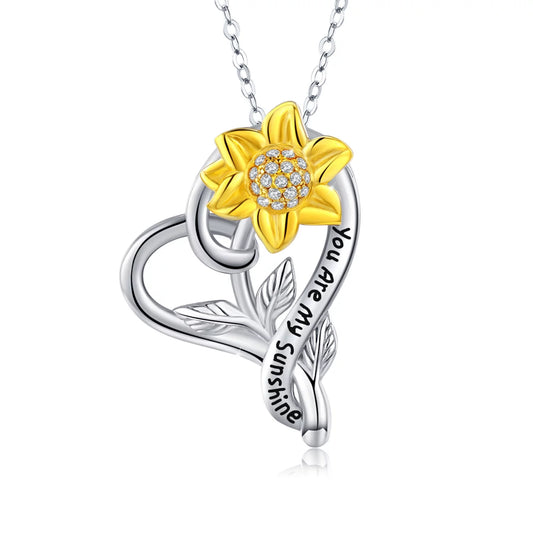 Sunflower Necklace 925 Sterling Silver Skeleton Hand Heart Pendant Necklaces Birthday Xmas Gift Jewelry for Women Daughter Mom Niece