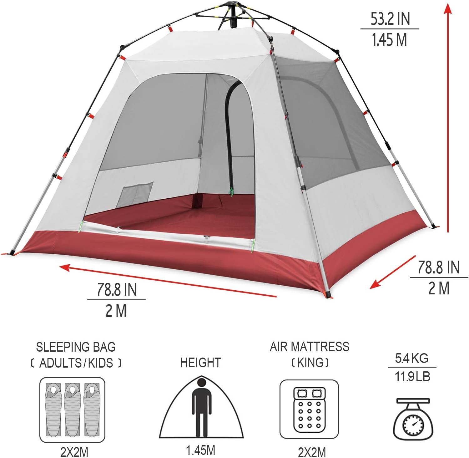 Camping Tents 3 Person Waterproof Instant Tents 3 People Cabin Tent Easy Setup with Sun Shade Automatic Aluminum Pole