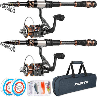 Fishing Rod and Reel Combos - Carbon Fiber Telescopic Fishing Pole - Spinning Reel 12 +1 Shielded Bearings Stainless Steel BB