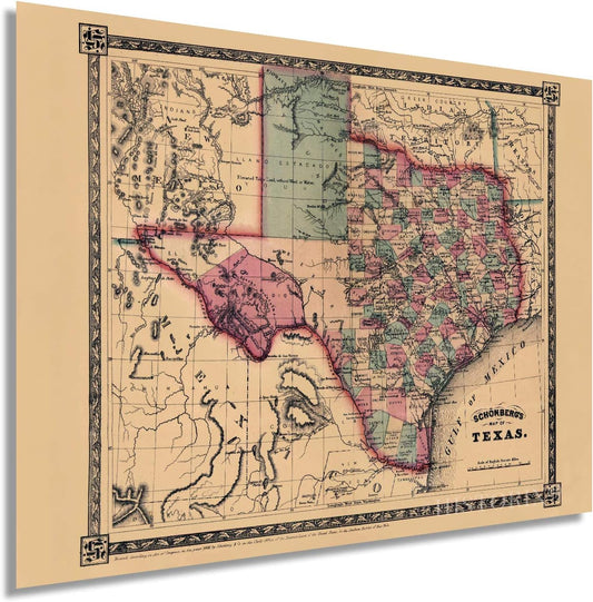 Vintage 1866 Texas Map Poster - 18 X 24 Inch Vintage Texas Map - Texas Map Wall Art - Old Texas Map - Historic Texas Map - Vintage Map of Texas - Old Map of Texas