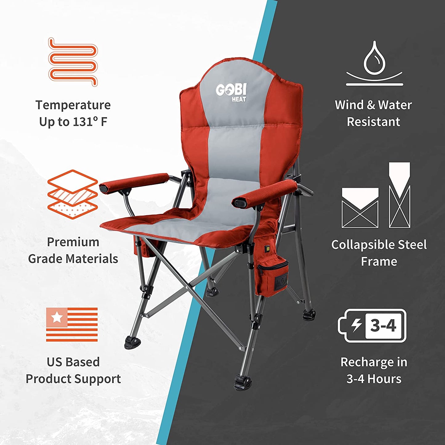 - Terrain Portable Heated Camping Chair - Outdoor Folding Chair with Heated Filling - Winter Camping Essential - 3 Heat Settings (Slate)