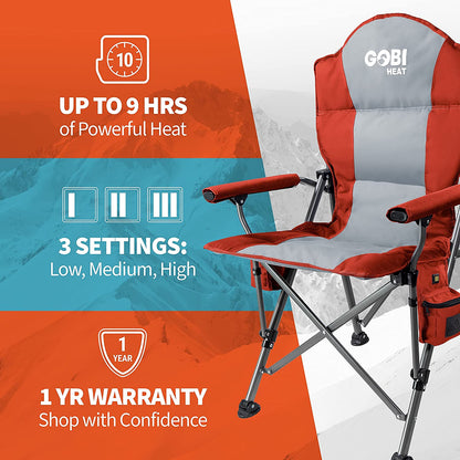 - Terrain Portable Heated Camping Chair - Outdoor Folding Chair with Heated Filling - Winter Camping Essential - 3 Heat Settings (Slate)