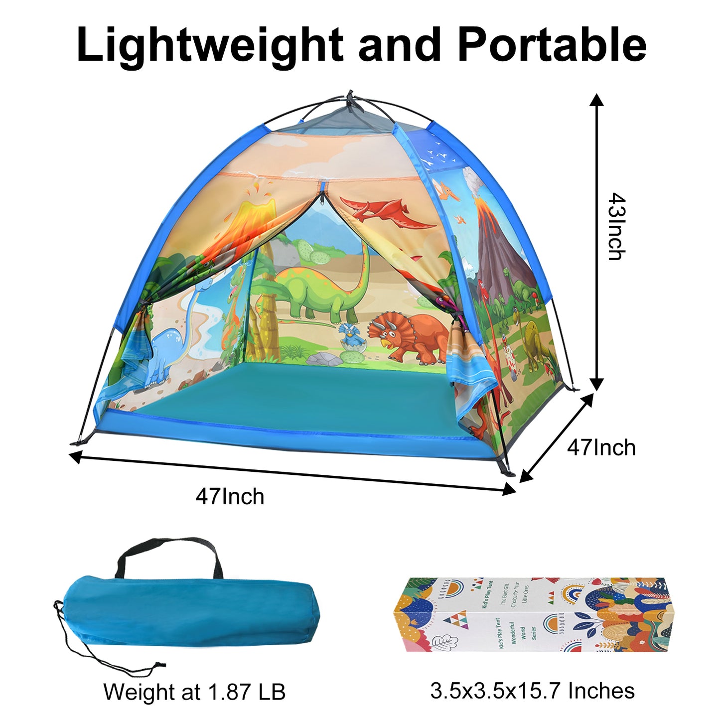 Kids Play Tents, the World of Dinosaurs Tents for Kids Indoor/Outdoor Fun, Dinosaurs Dome Playhouse for Boys and Girls,Durable and Breathable Premium Material, Perfect Kid’S Gift- 47" X 47" X 43"