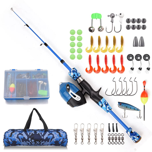 Kids Fishing Pole with Spincast Reel Telescopic Fishing Rod Combo Full Kits for Boys, Girls, and Adults