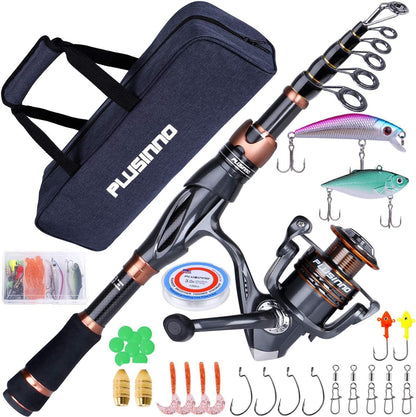 Fishing Rod and Reel Combos, Bronze Warrior Toray 24-Ton Carbon Matrix Telescopic Fishing Rod Pole, 12 +1 Shielded Bearings Stainless Steel BB Spinning Reel, Travel Freshwater Fishing Gear