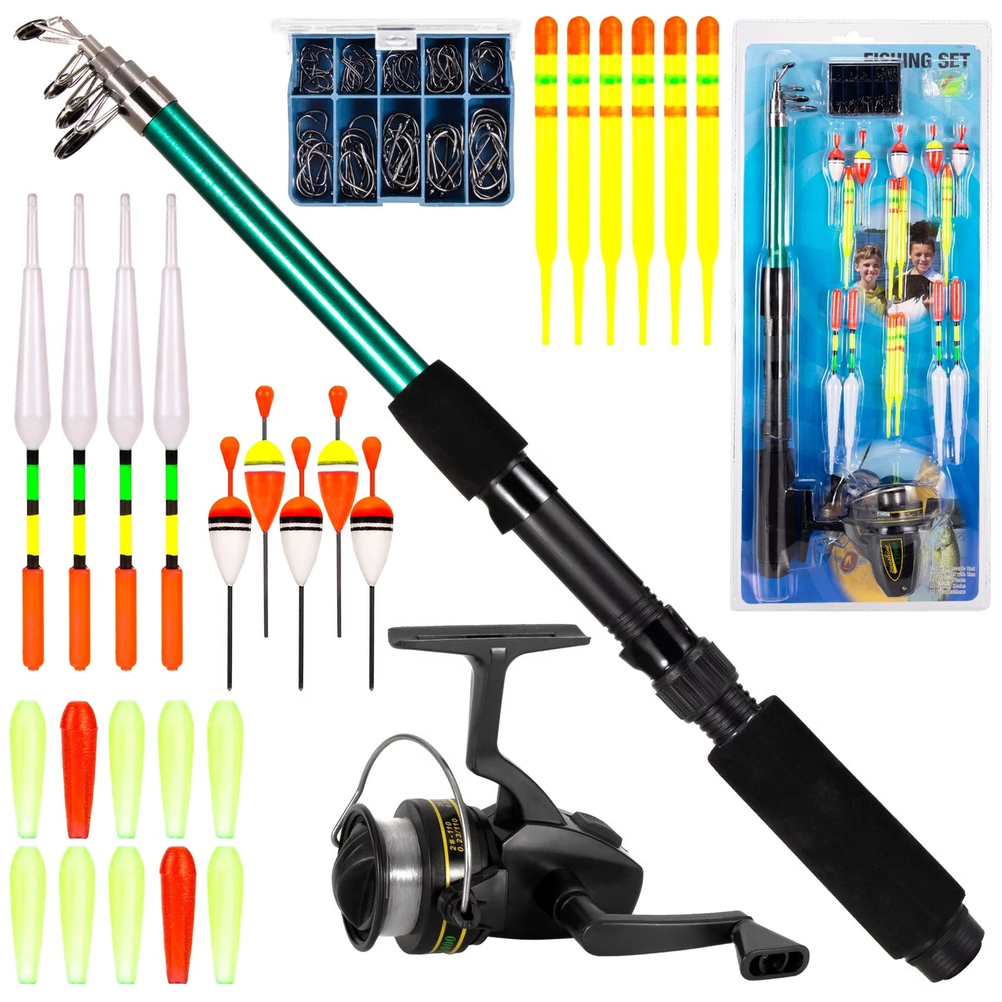 Fishing Rod and Reel Combo 127Pcs Fishing Tackle Set Telescopic Fishing Rod Pole with Reel Floats Hooks Accessories