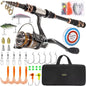 Fishing Rod and Reel Combos - Carbon Fiber Telescopic Fishing Pole - Spinning Reel 12 +1 Shielded Bearings Stainless Steel BB