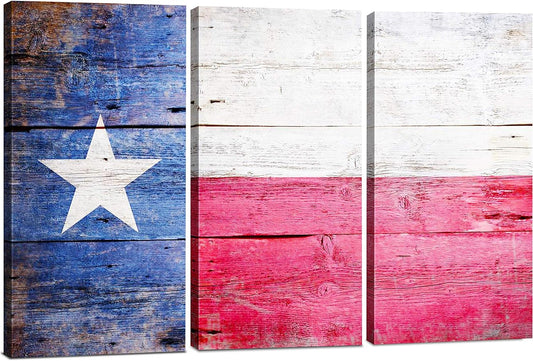 Texas Wall Art Decor - Texas Flag Wall Canvas 24X36 - Texas Wall Decor Star Texas Art Picture - Rustic Wooden Themed Texas Decor Artwork for Living Room, Bedroom, Office, Texas Home Decor & Texas Gift