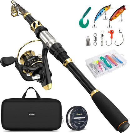 Fishing Rod and Reel Combo Telescopic Pole Set with Fishing Line, Fishing Lures Kit and Carrier Bag for Sea Saltwater Freshwater, 6/7/8/9 Feet