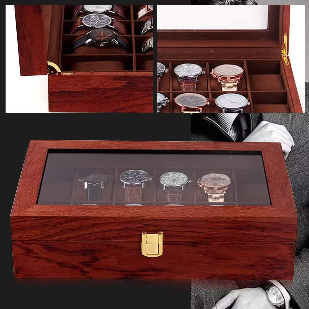 12 Slots Vintage Wooden Watch Box Jewelry Display Storage Case