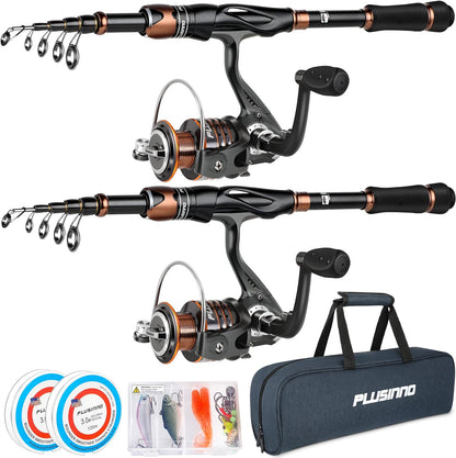 Fishing Rod and Reel Combos, Bronze Warrior Toray 24-Ton Carbon Matrix Telescopic Fishing Rod Pole, 12 +1 Shielded Bearings Stainless Steel BB Spinning Reel, Travel Freshwater Fishing Gear