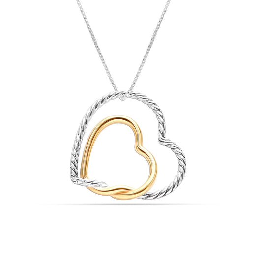 925 Sterling Silver 18K Gold-Plated Diamond-Cut Heart Reversible Necklace for Women and Teen Girls 25MM