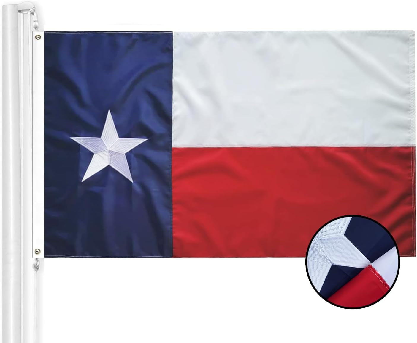 Embroidered Texas State Flag 3X5 Ft - Embroidered Stars, Heavy Duty Nylon, Sewn Stripes, Brass Grommets and . Waterproof UV Protected. All Weather American Texas Flags Banner Great for Ondoor and Intdoor Decor