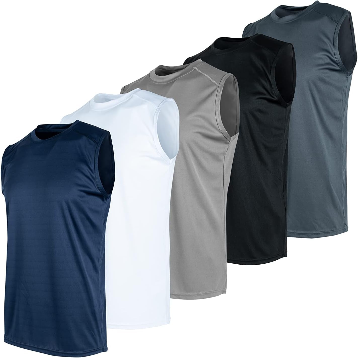 5 Pack Mens Dri Fit Sleeveless Muscle T Shirts Gym Workout Shirts for Men Pack