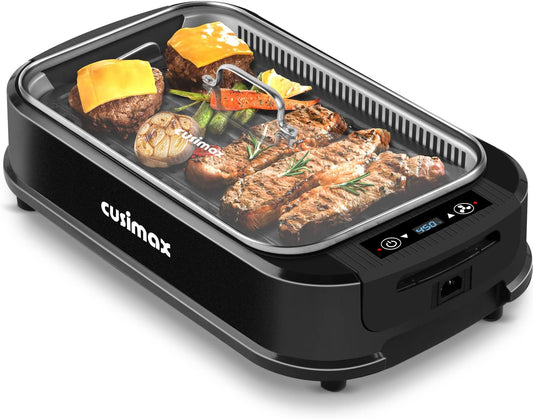 Smokeless Grill Indoor,  Electric Grill, 1500W Grill Portable Korean BBQ Grill with LED Smart Display & Tempered Glass Lid, Non-Stick Removable Grill Plate, Dishwasher Safe, Black