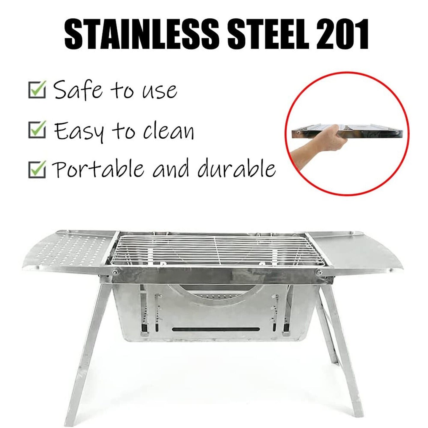 Camping Charcoal Grill Portable BBQ Grill Stainless Steel Wood Burning Grill ...