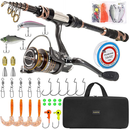 Fishing Rod and Reel Combos - Carbon Fiber Telescopic Fishing Pole - Spinning Reel 12 +1 Shielded Bearings Stainless Steel BB