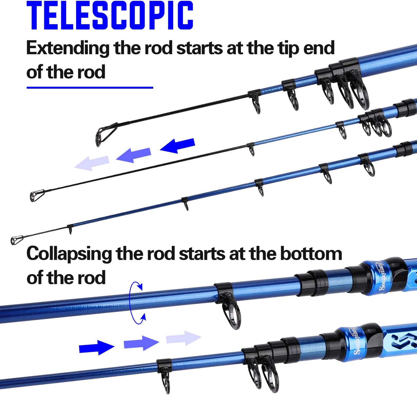 Telescopic Fishing Rod - 24 Ton Carbon Fiber,Cnc Machined Reel Seat, Comfortable EVA Handle, Travel Fishing Rod for Bass Trout Fishing