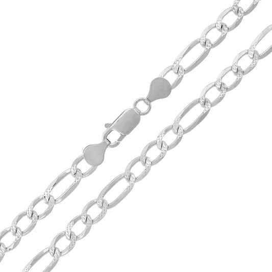 Solid Sterling Silver Figaro Link Diamond-Cut Pave .925 Itprolux Necklace Chains 3MM - 10.5MM, 16" - 30", Silver Chain for Men & Women, Made in Italy,