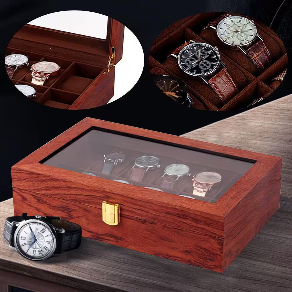 12 Slots Vintage Wooden Watch Box Jewelry Display Storage Case