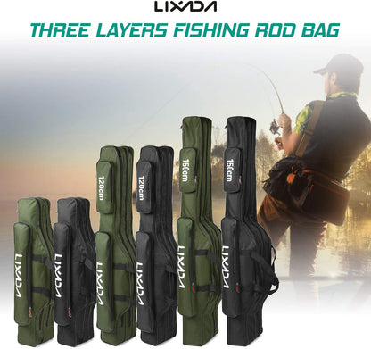 Fishing Rod Case 3 Layers Oxford Fishing Rod Bag Portable Folding Fishing Rod Carrier Case Fishing Reel Tackle Storage Travel Bags 90Cm/120Cm/150Cm Optional