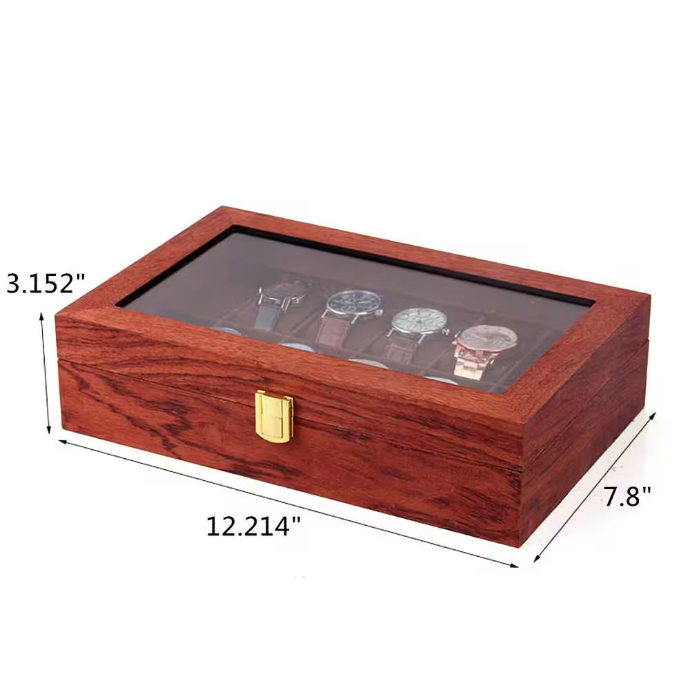 12 Slots Vintage Wooden Watch Box Jewelry Display Storage Case