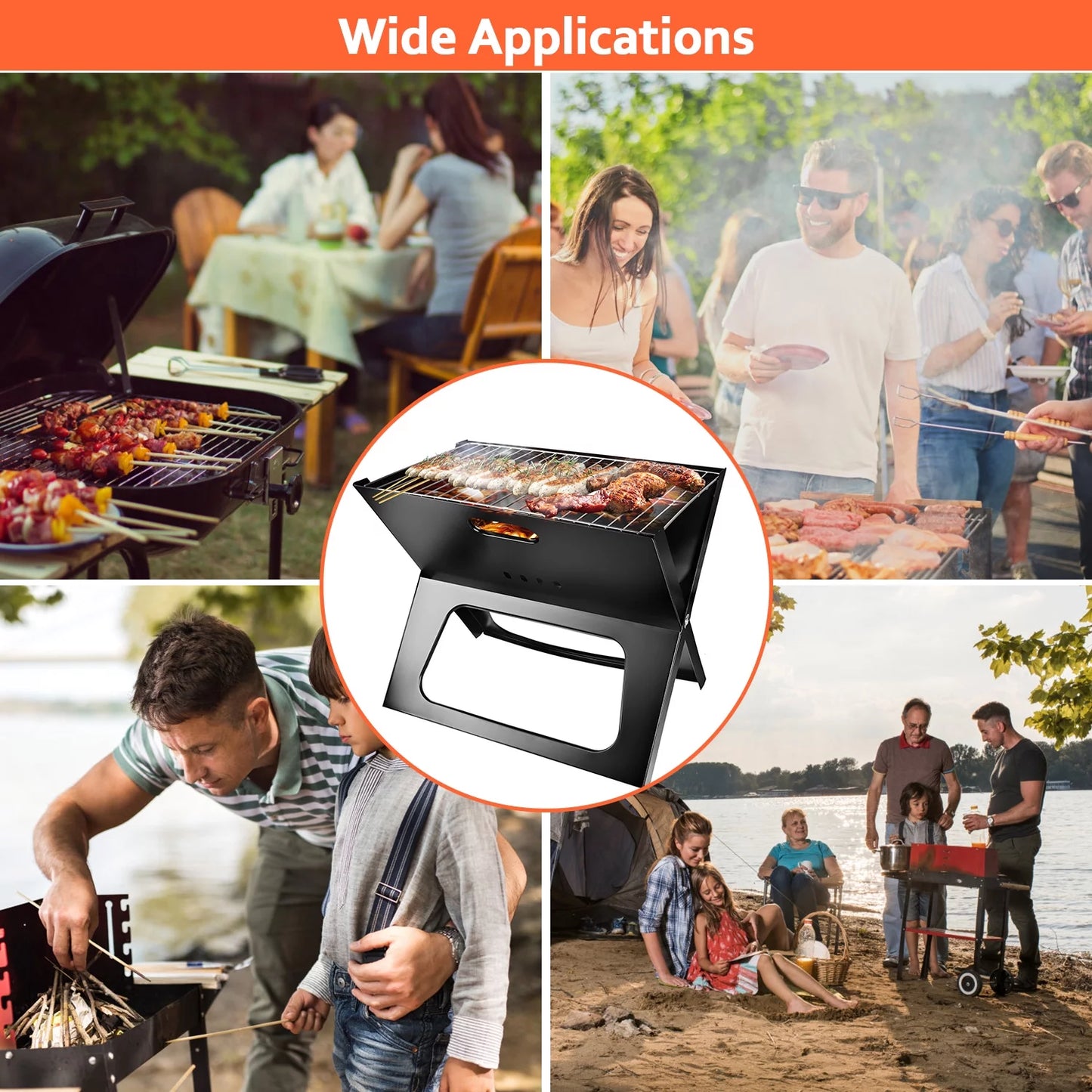 Notebook Charcoal Grill, Outdoor Portable Barbecue Grill Charcoal BBQ Grill Tool