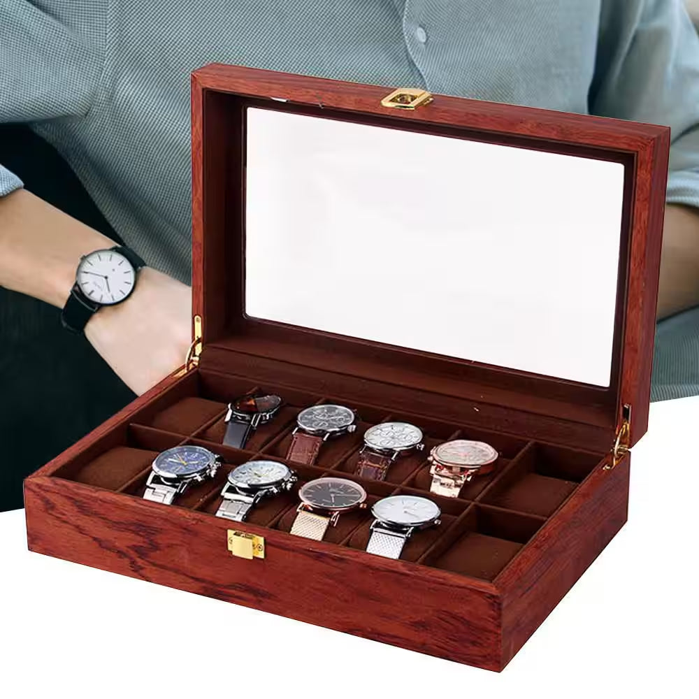 12 Slots Vintage Wooden Watch Box Jewelry Display Storage Case