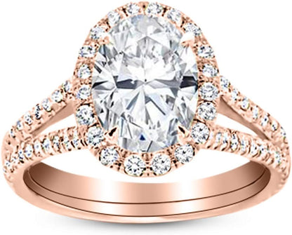 1 Carat 14K White Gold Split Shank Oval Cut Diamond Engagement Ring (0.5 Ct I Color SI1 Clarity Center Stone)