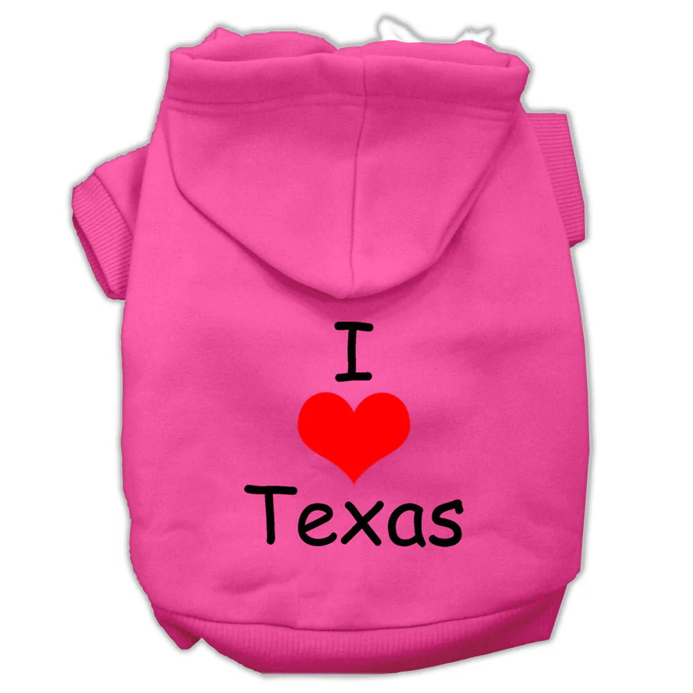 I Love Texas Screen Print Pet Hoodie - Bright Pink, XS