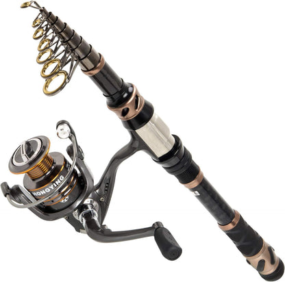 Fishing Rod and Reel Combos - Carbon Fiber Telescopic Fishing Pole - Spinning Reel 12 +1 Shielded Bearings Stainless Steel BB