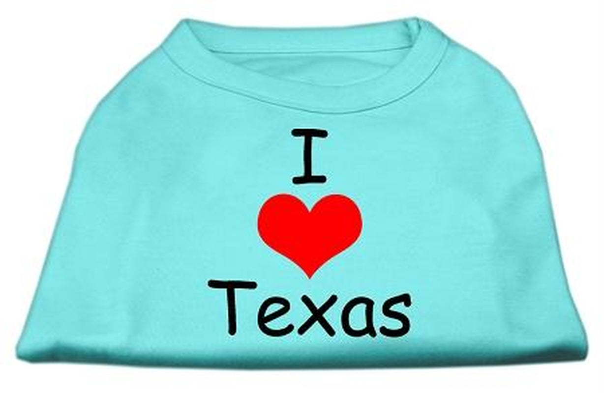 Aqua Lg I Love Texas Dog Shirt - Screen Print Design